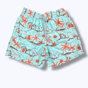 Vilebrequin Blue Beach Print Moorea Swim Shorts L Tropical Summer Vacation Pool